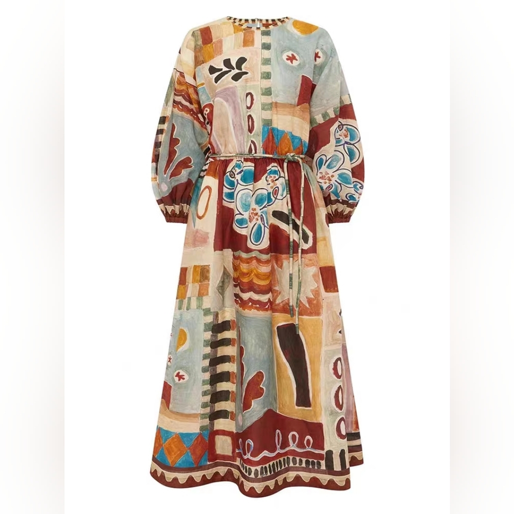 Alémaisx LRNCE Michelle printed ramie midi dress US 2 - Picture 3 of 10